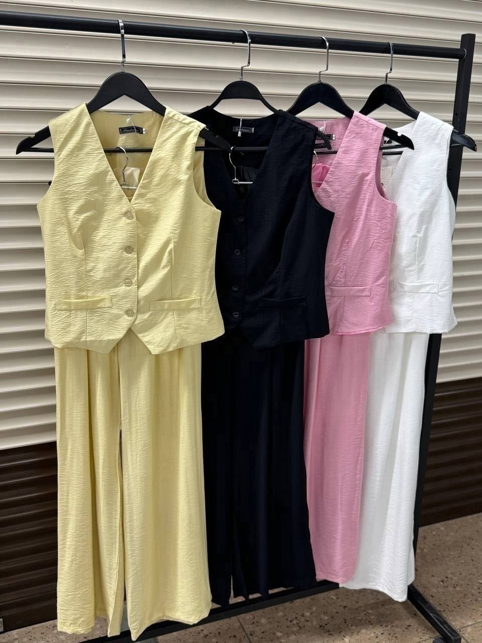 брючный костюм летний,брючный костюм женский летний,брючный костюм элегантный,брючный костюм из льна,костюм льняной брючный с жилетом much love