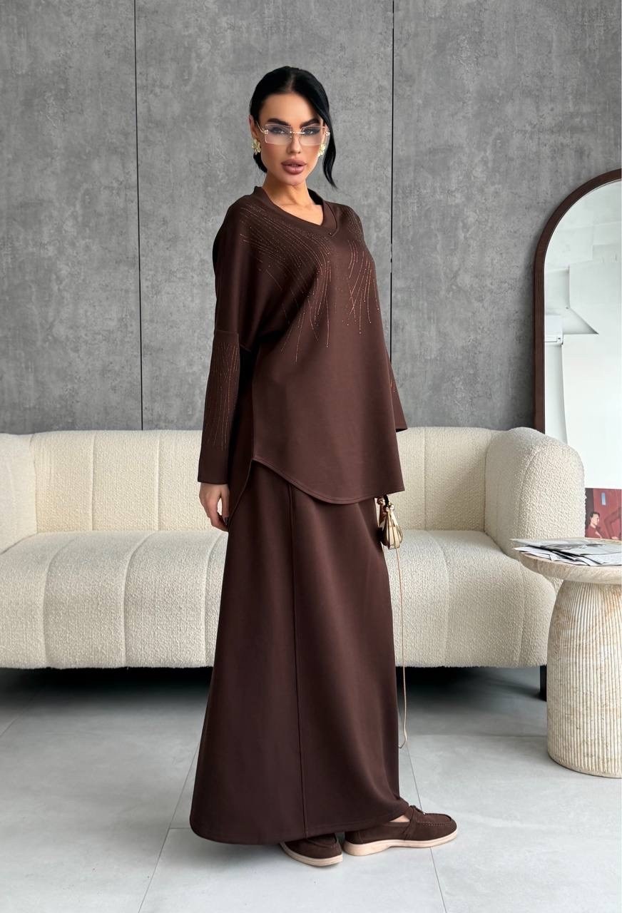 костюм трикотажный,костюм миди,трикотажный костюм с брюками осенний оверсайз bapani,женский костюм