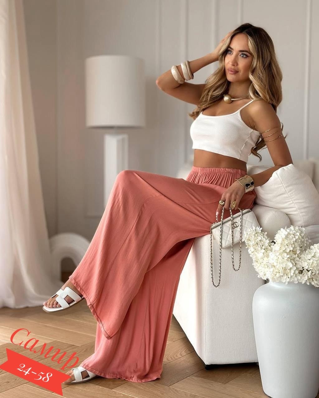 летние костюмы,костюм женский,шифоновые брюки,брюки палаццо,брюки палаццо из плиссированной ткани