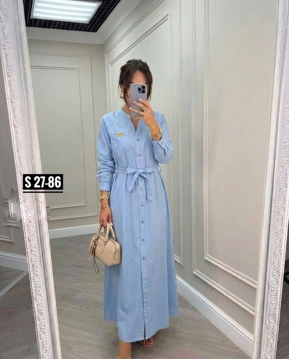 джинсовое платье-рубашка длины миди,джинсовое платье женское,джинсовое платье,джинсовое платье миди,стильное джинсовое платье