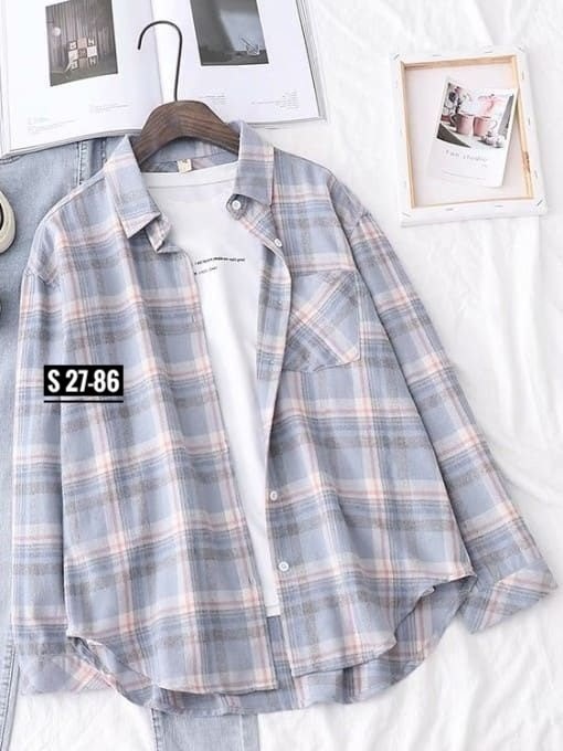 клетчатая женская рубашка,рубашка женская в клетку,клетчатая рубашка,классическая свободная рубашка в клетку в корейском стиле,блузка женская в клетку