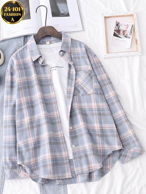 рубашка в клетку женская оверсайз,клетчатая рубашка женская,женская клетчатая рубашка в стиле оверсайз коричневый топ с отложным воротником,фланелевая рубашка оверсайз в клетку,женская рубашка в клетк