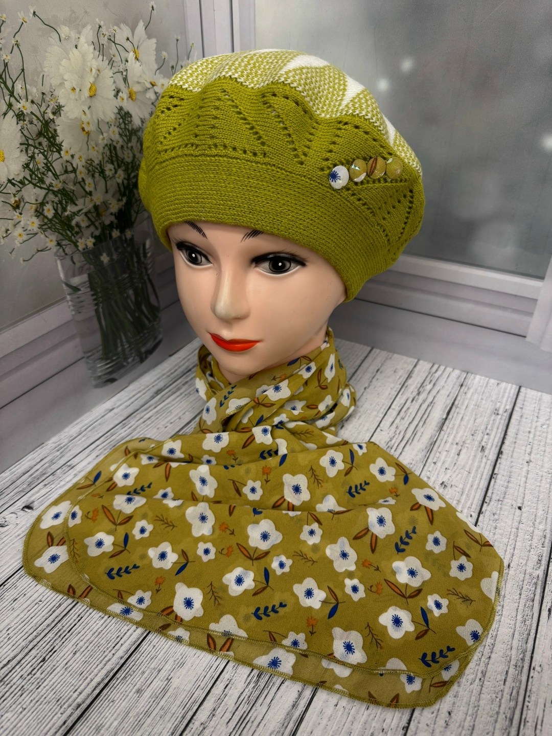 шарфы для женщин,комплекс берет со шарф,комплект берет с шарфом,берет женский,шапка шарф