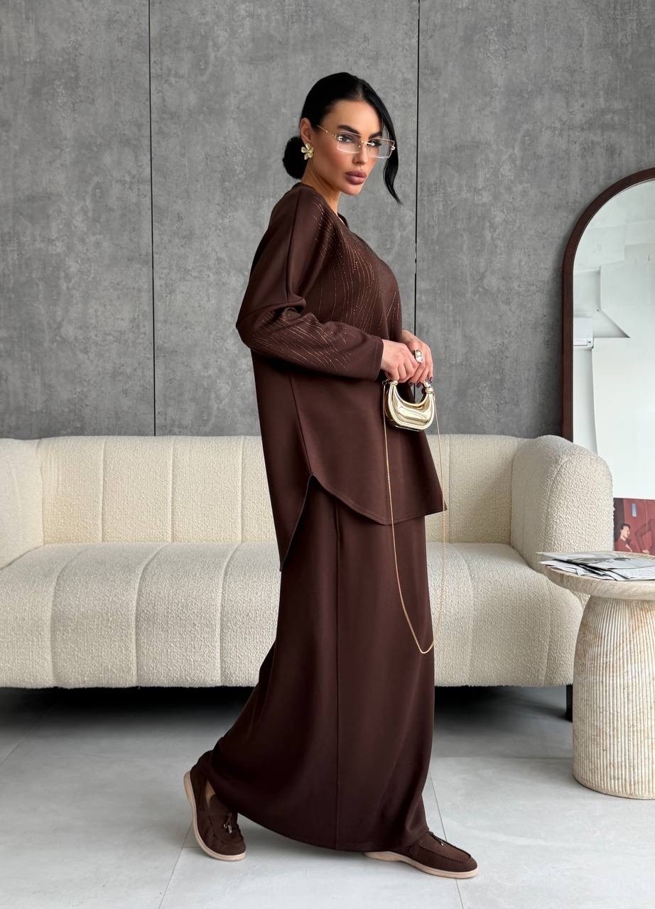 костюм трикотажный,костюм миди,трикотажный костюм с брюками осенний оверсайз bapani,женский костюм