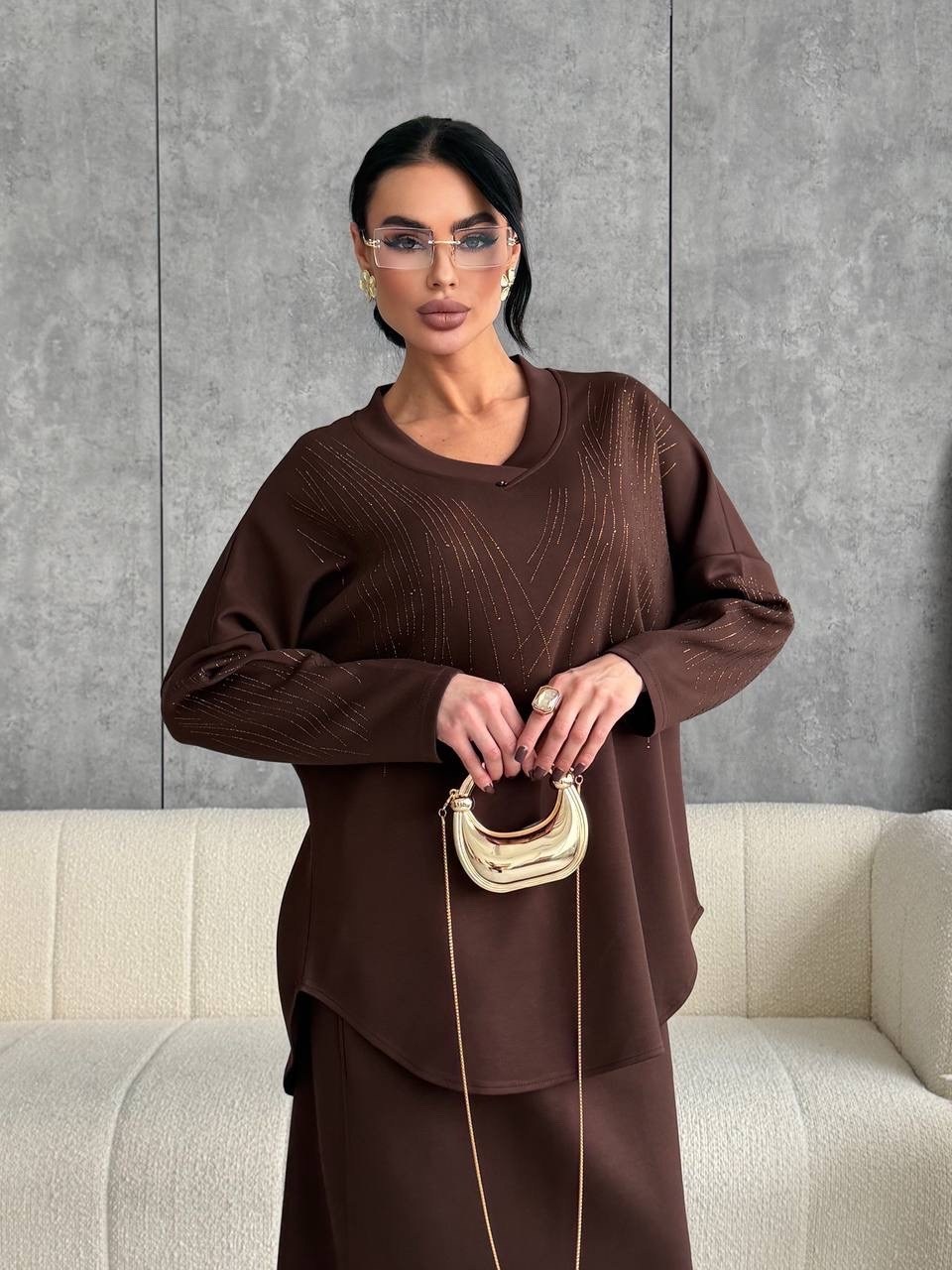 костюм трикотажный,костюм миди,трикотажный костюм с брюками осенний оверсайз bapani,женский костюм