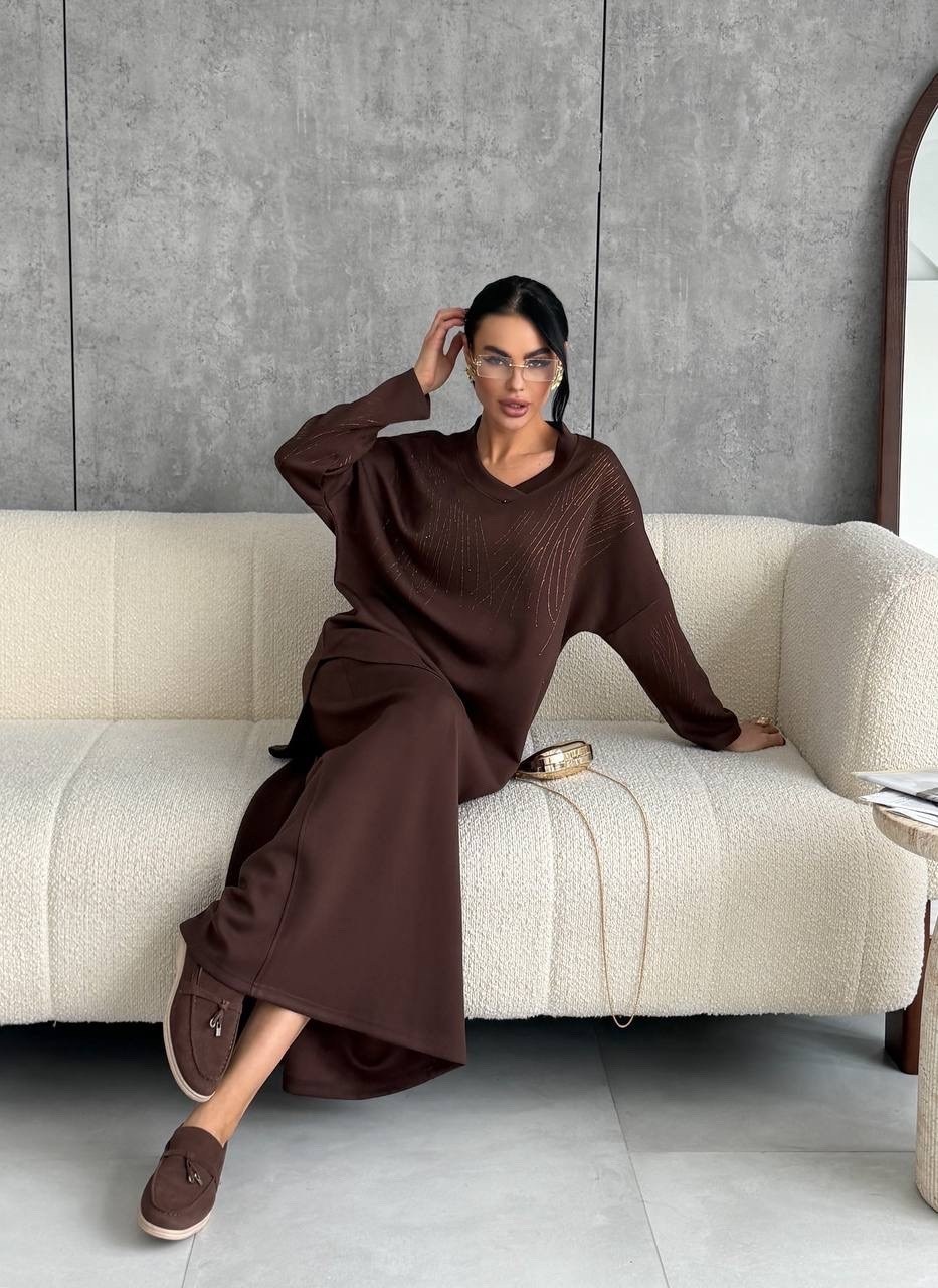 костюм трикотажный,костюм миди,трикотажный костюм с брюками осенний оверсайз bapani,женский костюм