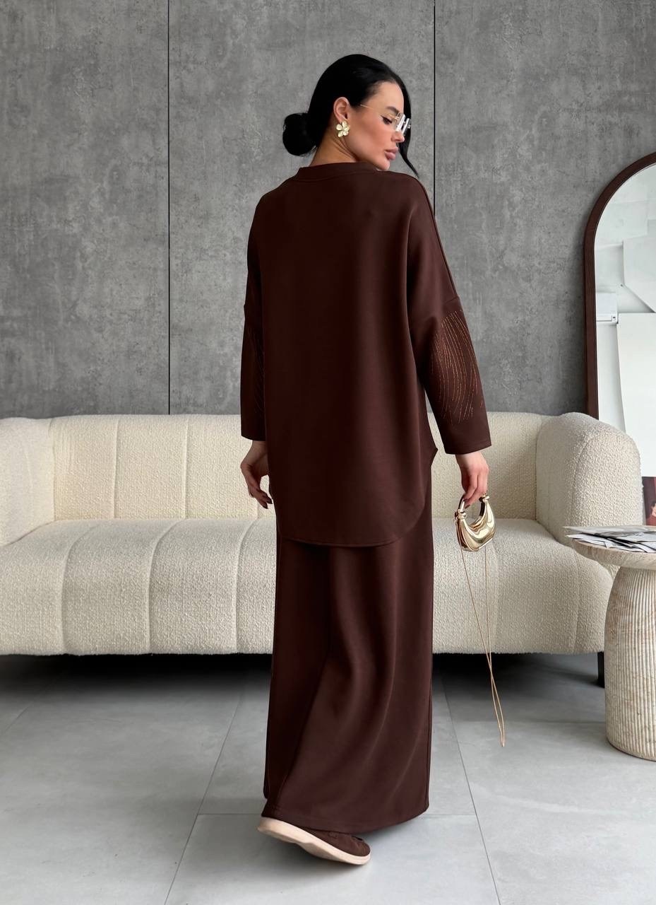 костюм трикотажный,костюм миди,трикотажный костюм с брюками осенний оверсайз bapani,женский костюм