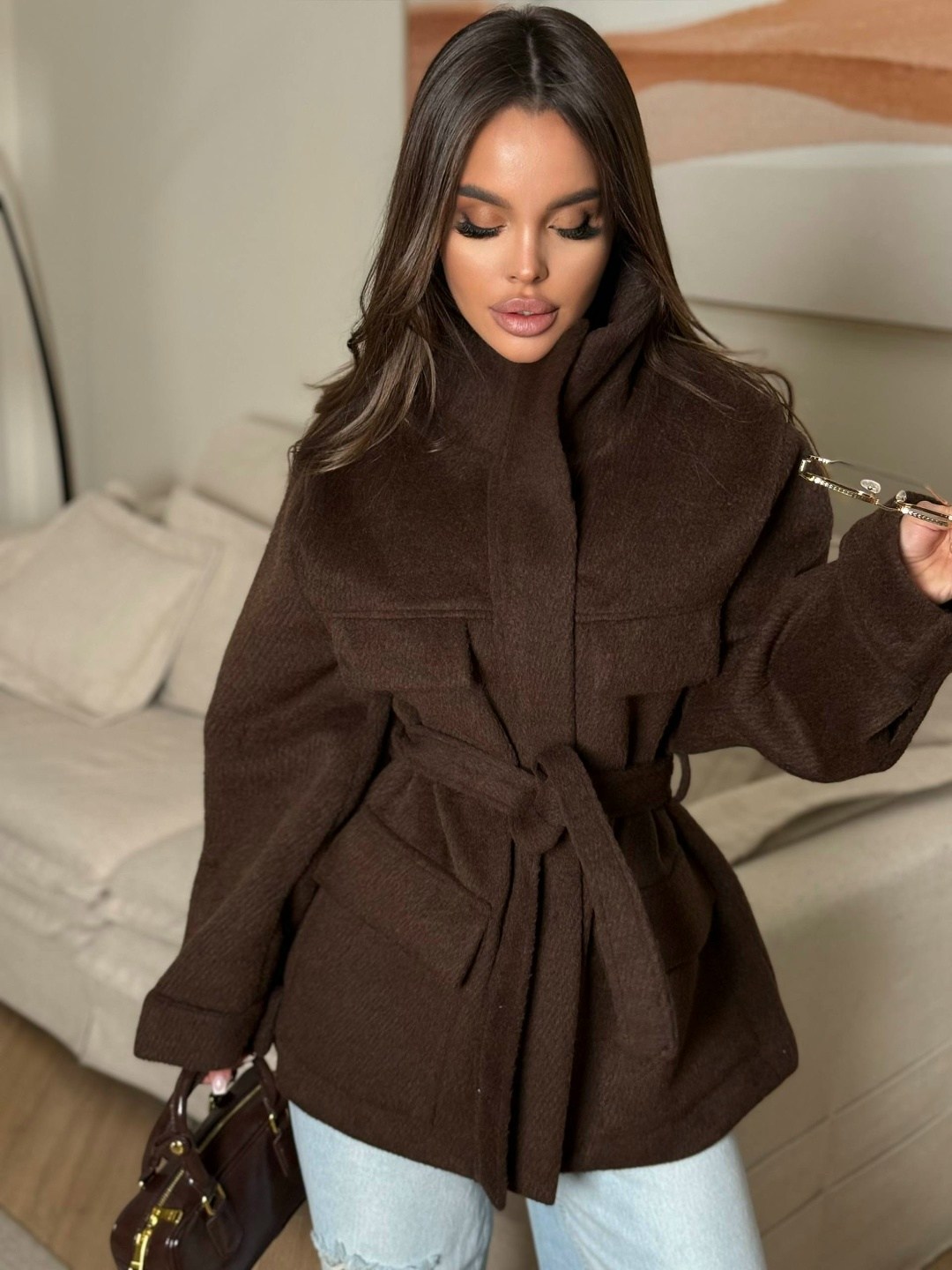 стильное пальто,женская куртка,полупальто,пальто с поясом,женская кофта