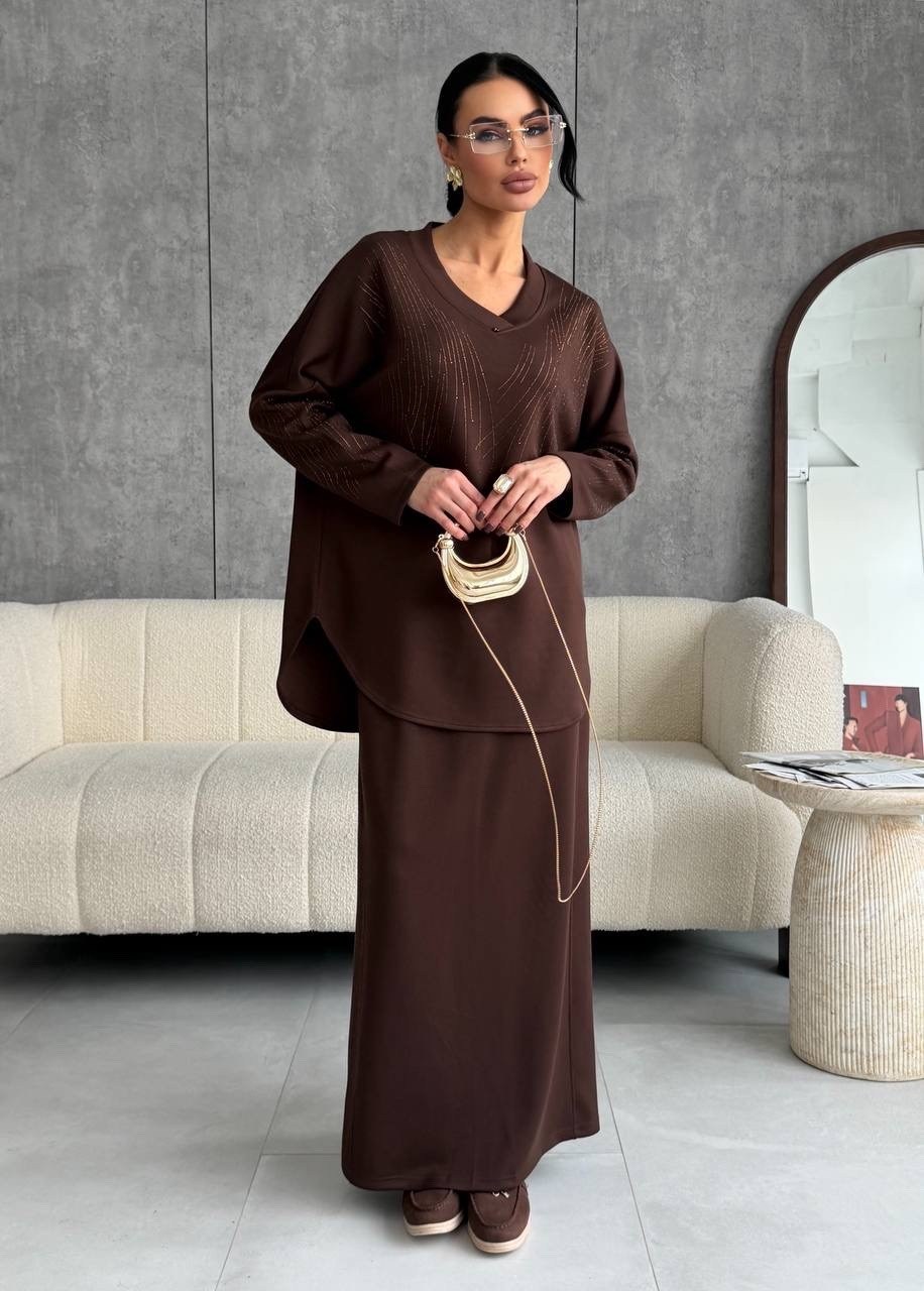 костюм трикотажный,костюм миди,трикотажный костюм с брюками осенний оверсайз bapani,женский костюм