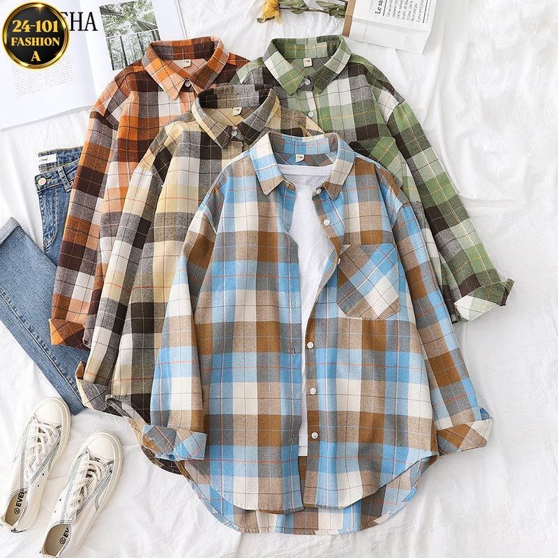 рубашка в клетку женская оверсайз,клетчатая рубашка женская,женская клетчатая рубашка в стиле оверсайз коричневый топ с отложным воротником,фланелевая рубашка оверсайз в клетку,женская рубашка в клетк