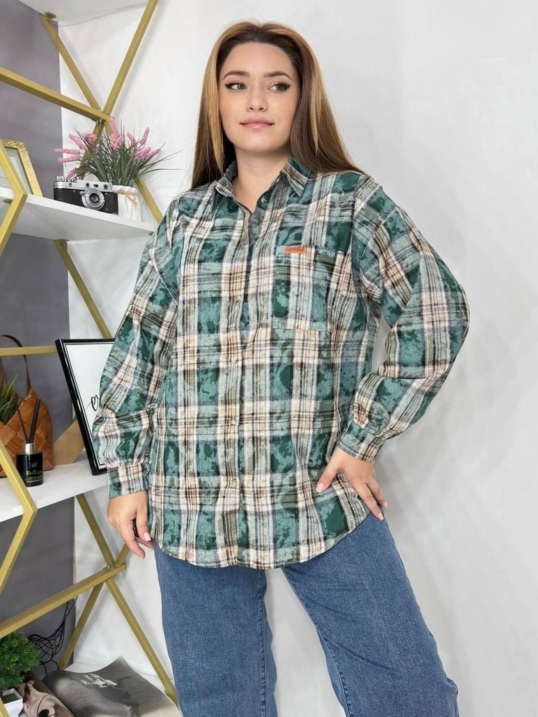 клетчатая рубашка,длинная клетчатая рубашка,клетчатая рубашка женская,рубашка в клетку женская,рубашка в клетку оверсайз divastyle 313691757