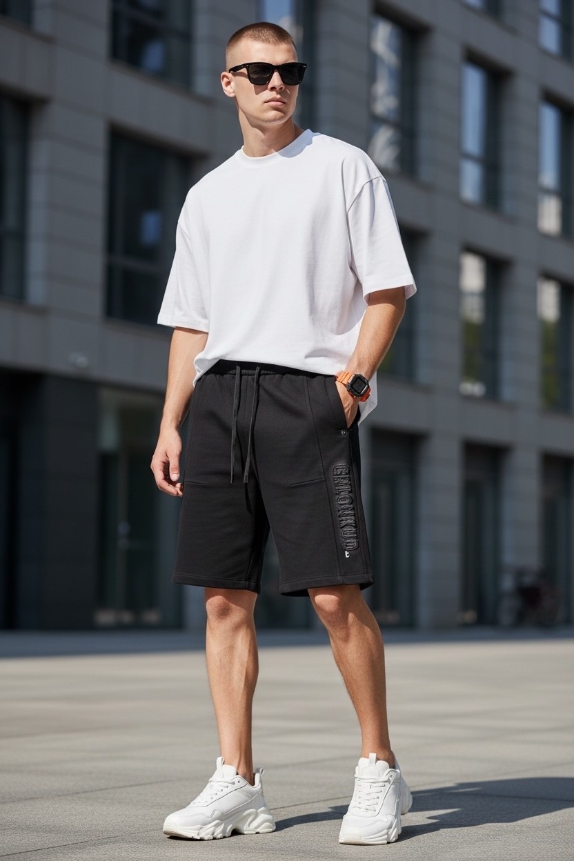 футболки мужские,оранжевая футболка,мужские шорты,мужская мода,оранжевые шорты