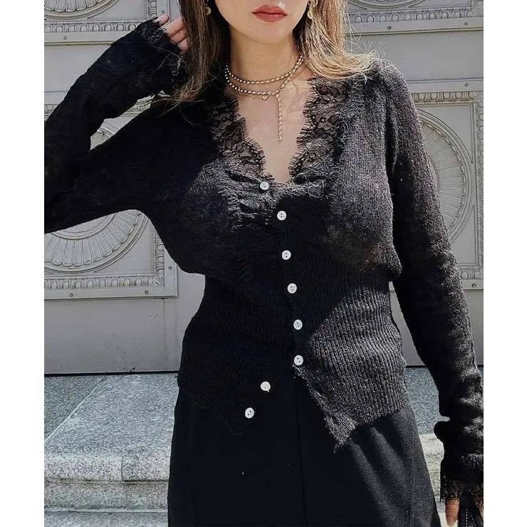 женская кружевная блузка на пуговицах с длинным рукавом и v-образным вырезом,кружевной кардиган,женский кружевной свитер,кружевная блузка,женская кружевная блузка
