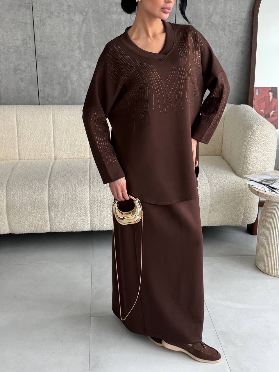 костюм трикотажный,костюм миди,трикотажный костюм с брюками осенний оверсайз bapani,женский костюм