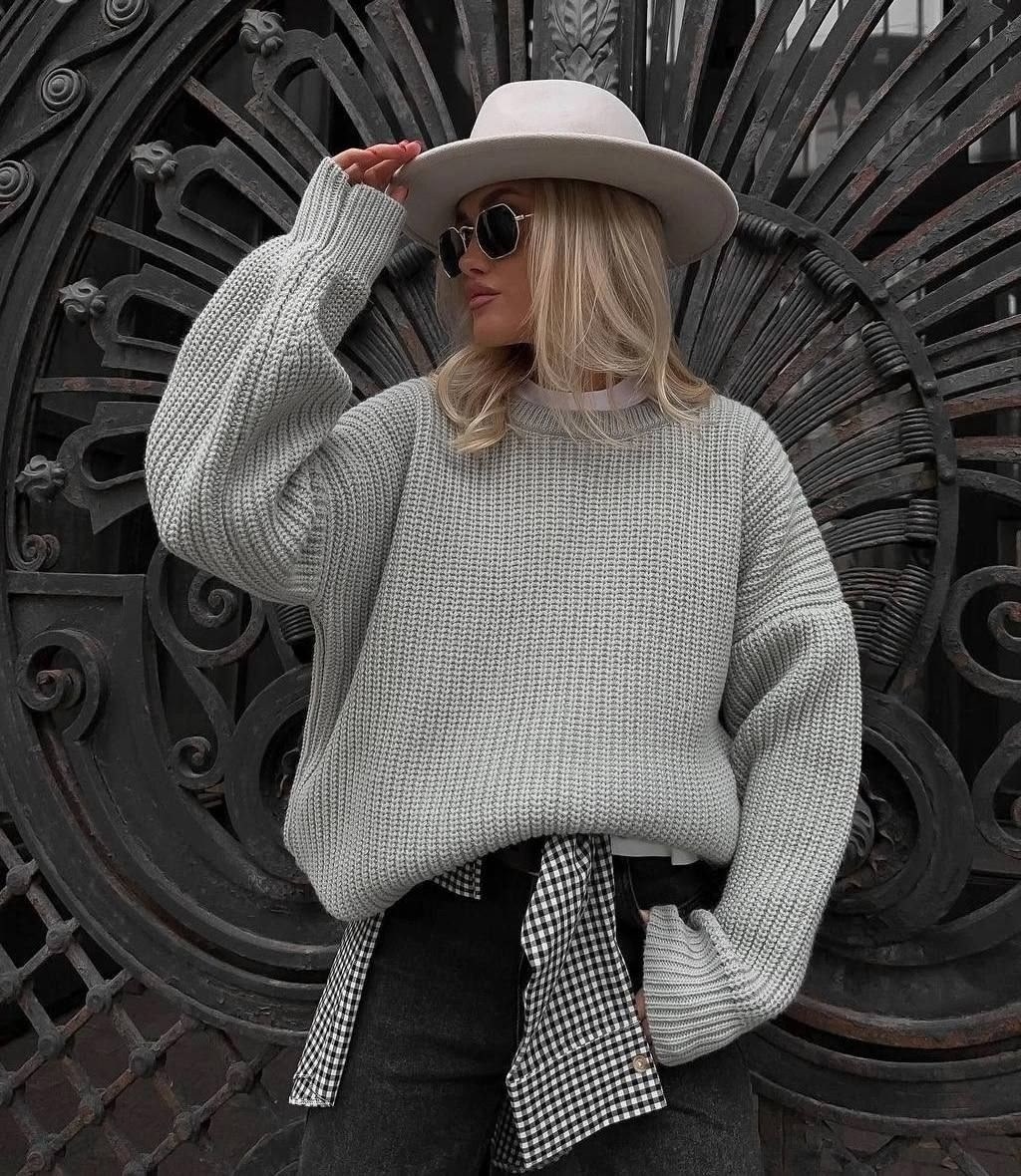 свитер женский оверсайз,свитер оверсайз вязаный удлиненный,свитер вязаный оверсайз,свитер вязаный оверсайз ft-style цвет серый светло-серый,cвитер оверсайз