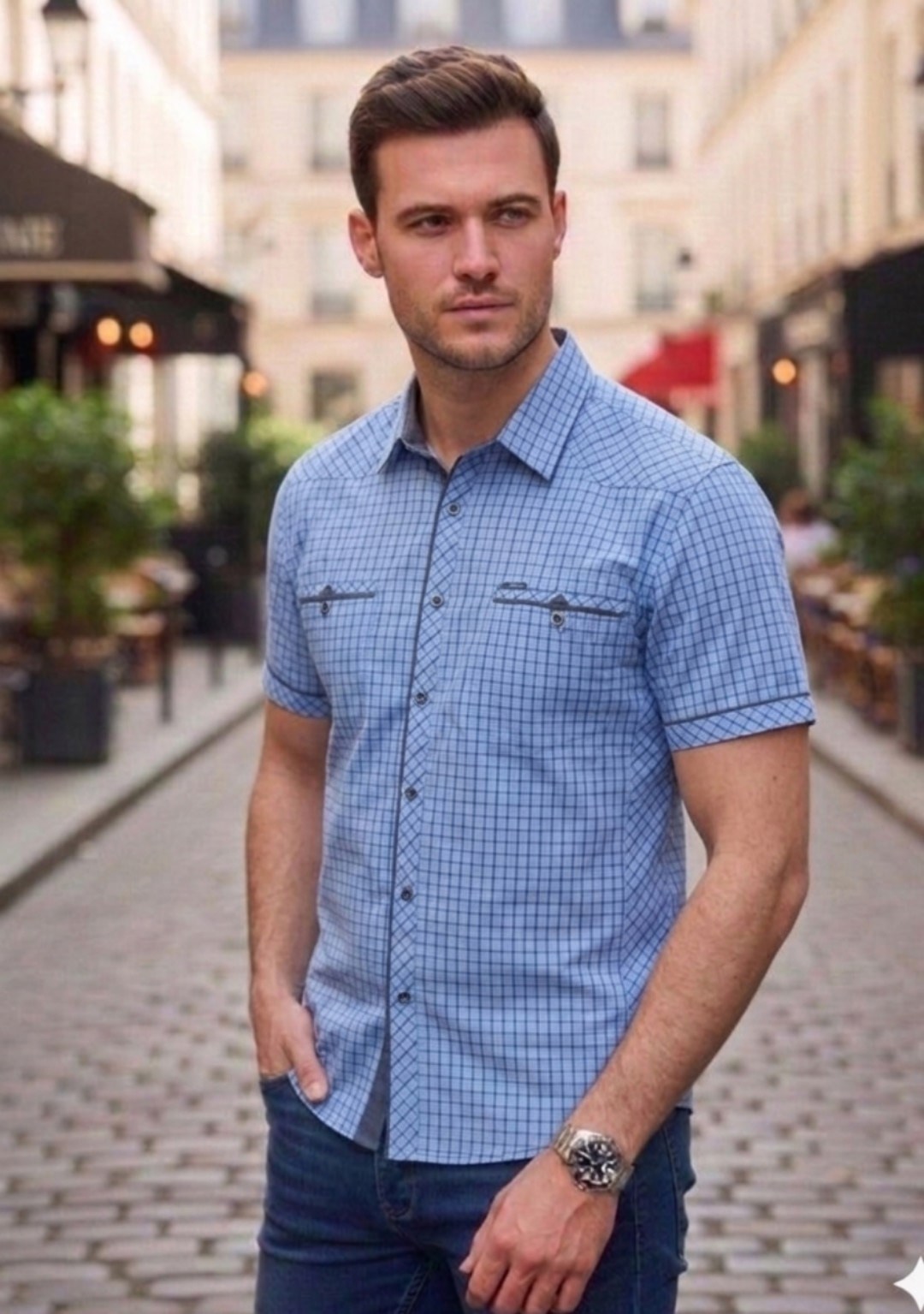 рубашка с короткими рукавами в клетку,рубашка с коротким рукавом,рубашка с коротким рукавом в клетку italomania,мужская рубашка,мужская мода