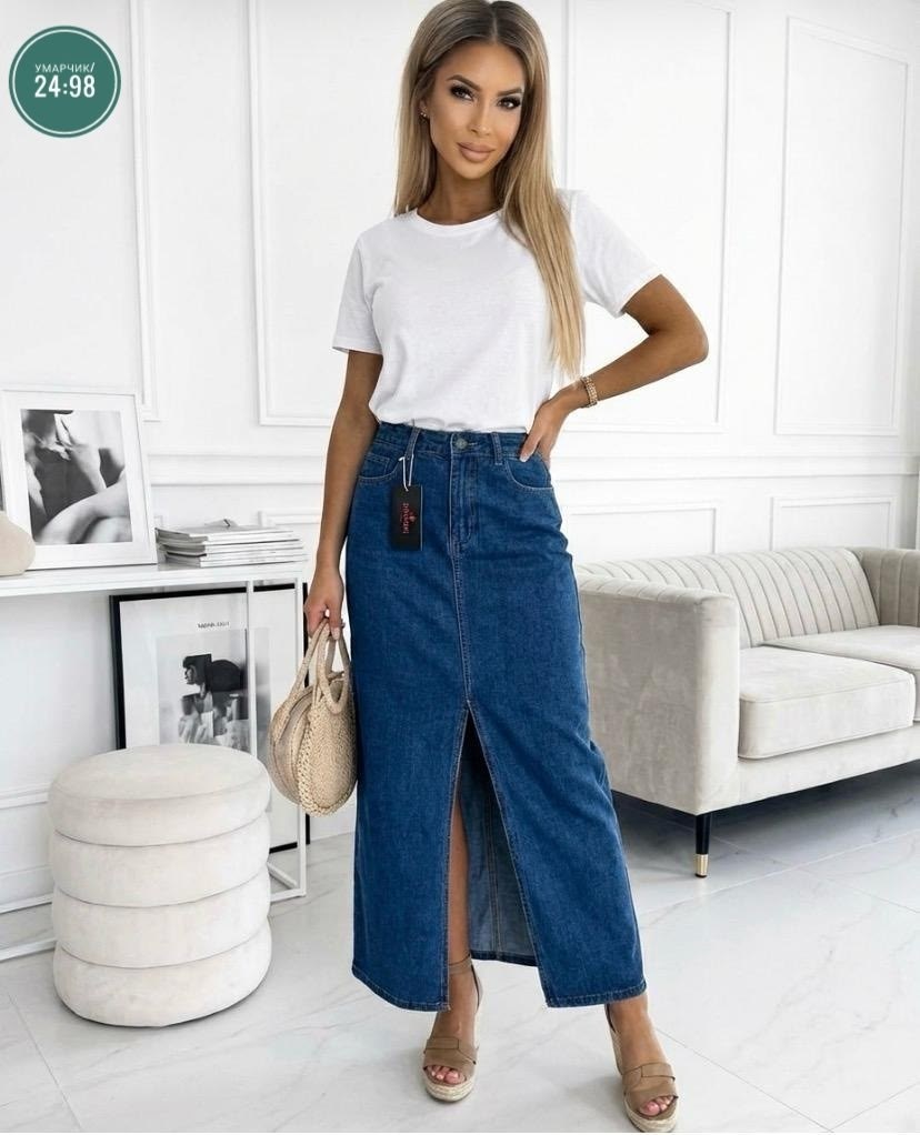 юбка женская джинсовая длинная макси с разрезом,юбка джинсовая длинная,юбка джинсовая миди с разрезом спереди,юбка миди джинсовая с разрезом спереди ниже колен,юбка джинсовая