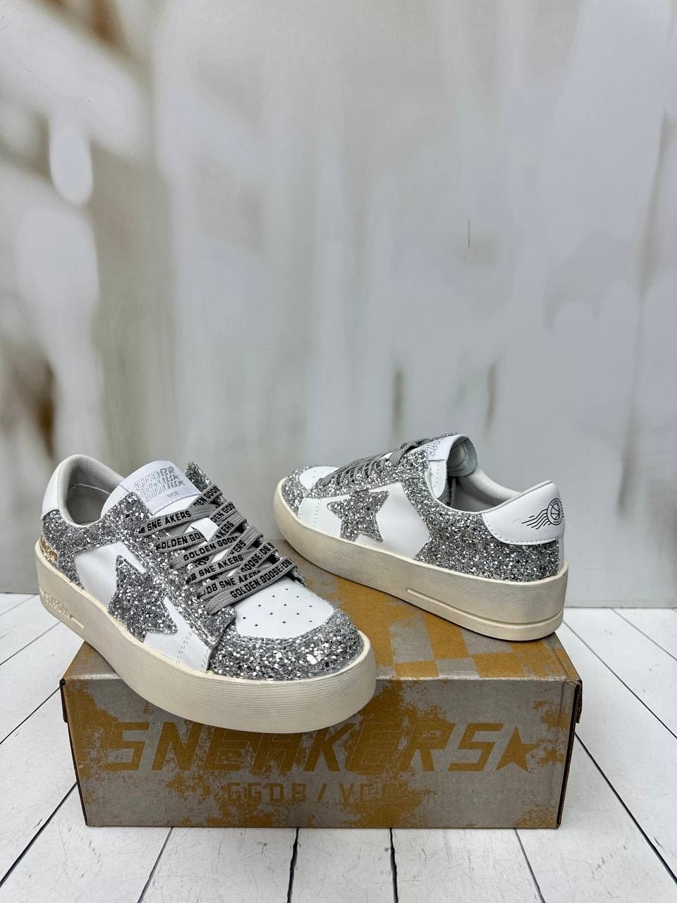 golden goose кеды hi star с блестками белый,кеды golden goose,,кеды женские golden goose,кроссовки golden goose