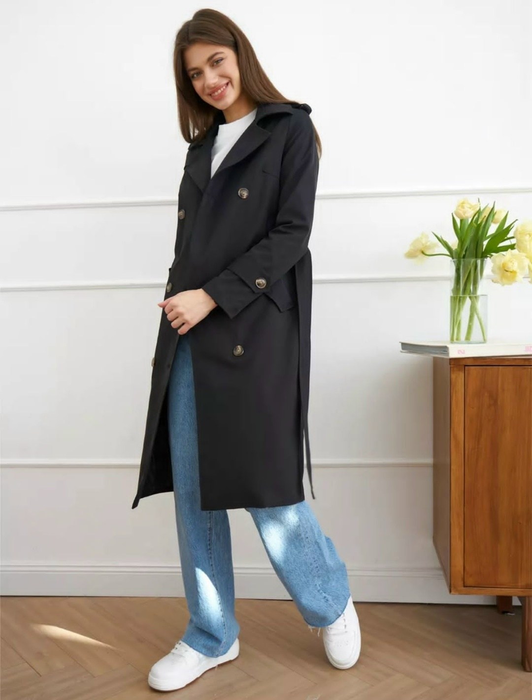 плащ стильный весна длинный тренчкот демисезонный,тренчкот демисезонный,плащ,женский плащ,плащ женский черный