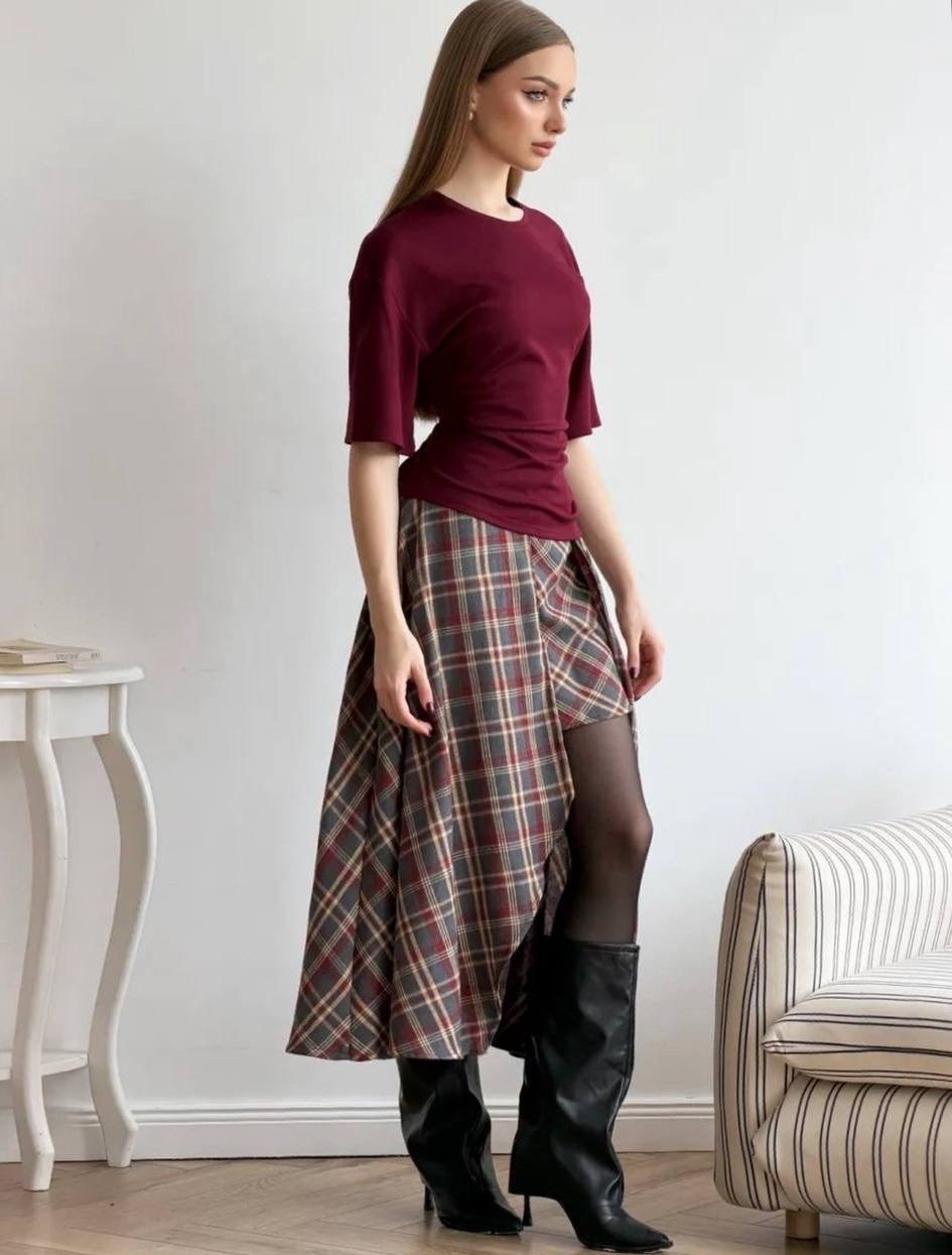 клетчатая юбка накидка килт emberens,клетчатая юбка накидка килт,асимметричная юбка,клетчатая юбка накидка килт красный,юбка в клетку ассиметричная