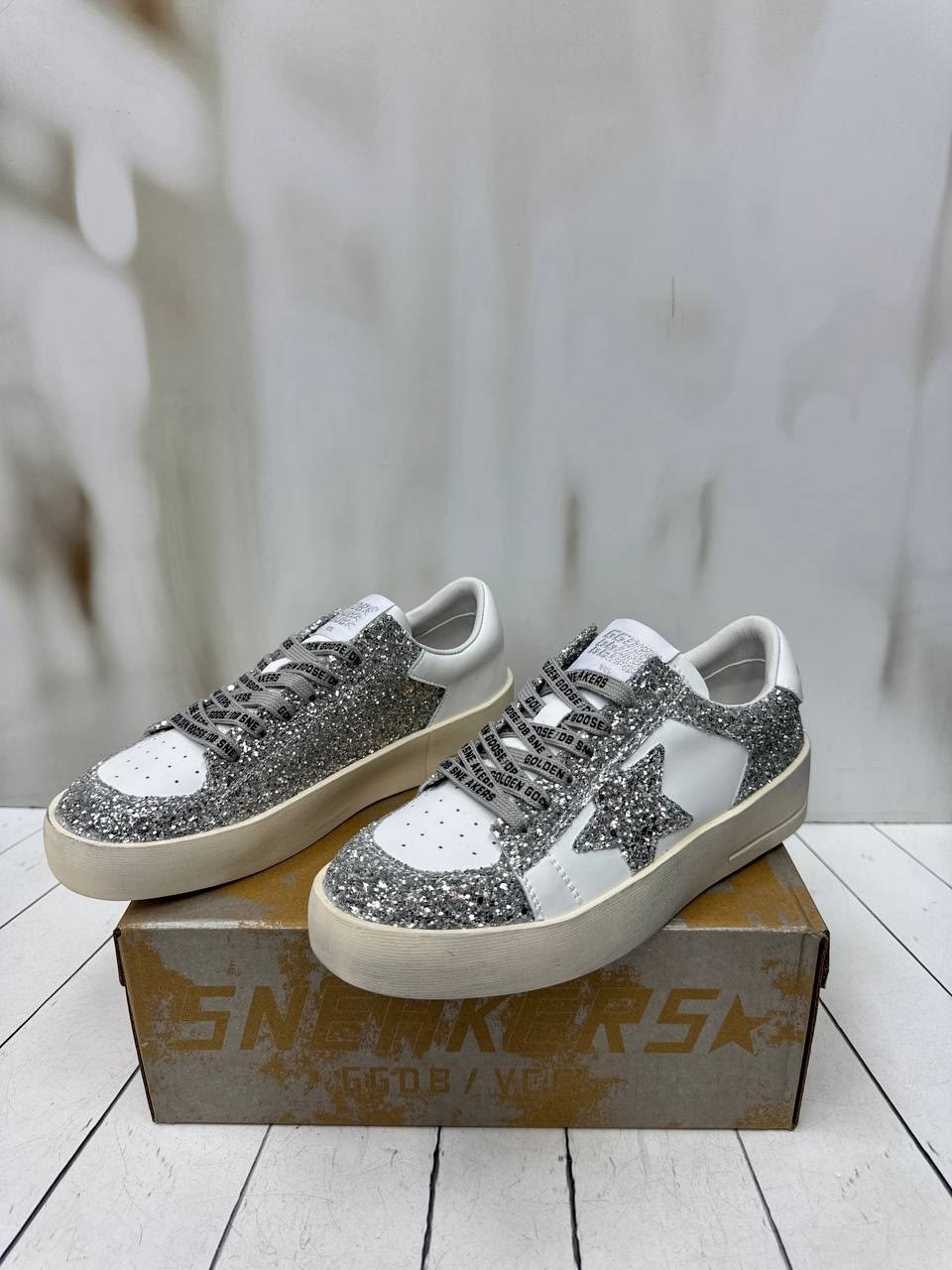 golden goose кеды hi star с блестками белый,кеды golden goose,,кеды женские golden goose,кроссовки golden goose