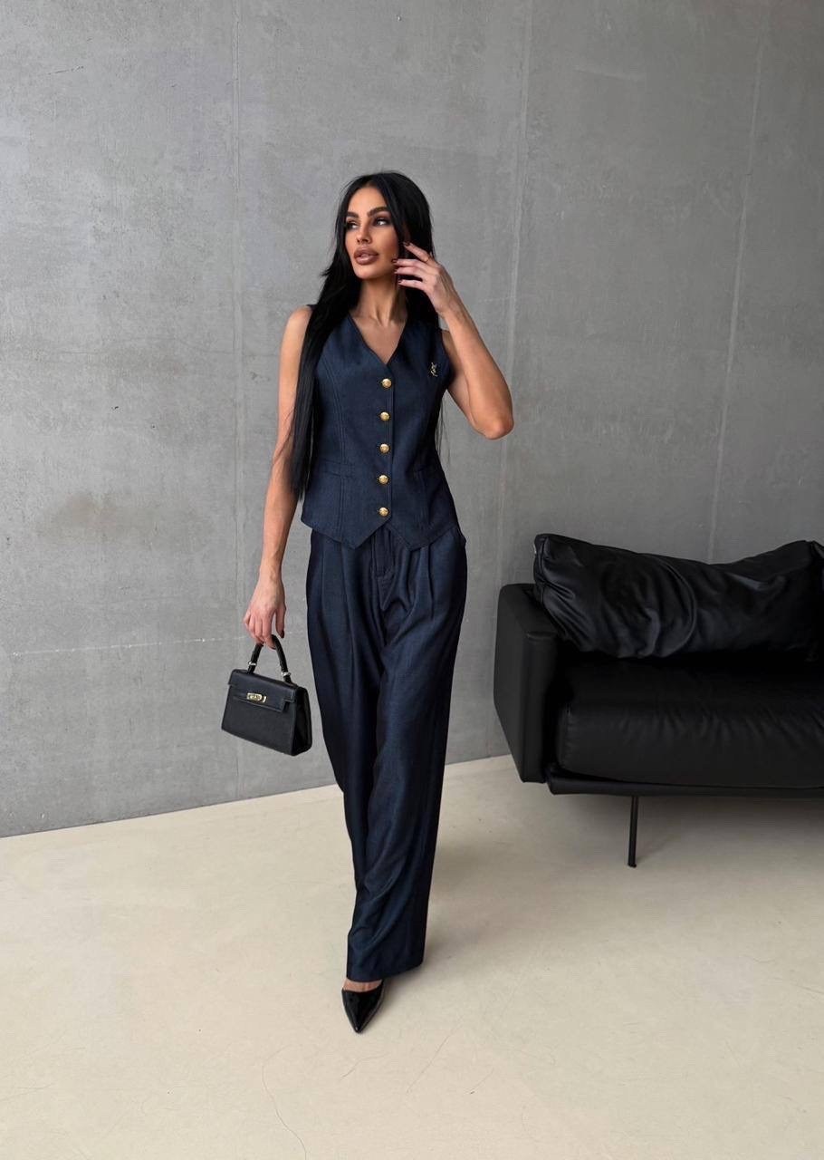 женский брючный костюм,костюм брюки палаццо и жилетка,брючный костюм с жилетом,костюм-двойка жилетка + брюки палаццо,модный классический костюм с брюками и жилеткой