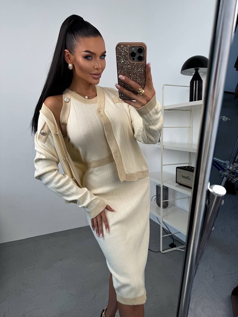 костюм двойка кардиган,стильные костюмы,кофта кардиган,костюм с платьем,костюм женский платье