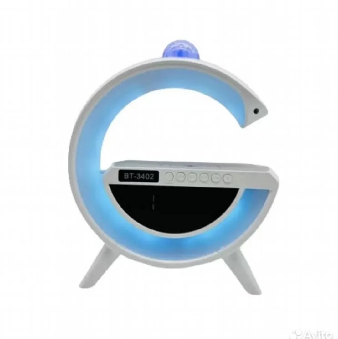 многофункциональный умный светильник ночник с беспроводной зарядкой для телефона bluetooth - колонка с часами и будильником,часы светомузыка будильник колонка зарядка 3402,умные часы беспроводная заря