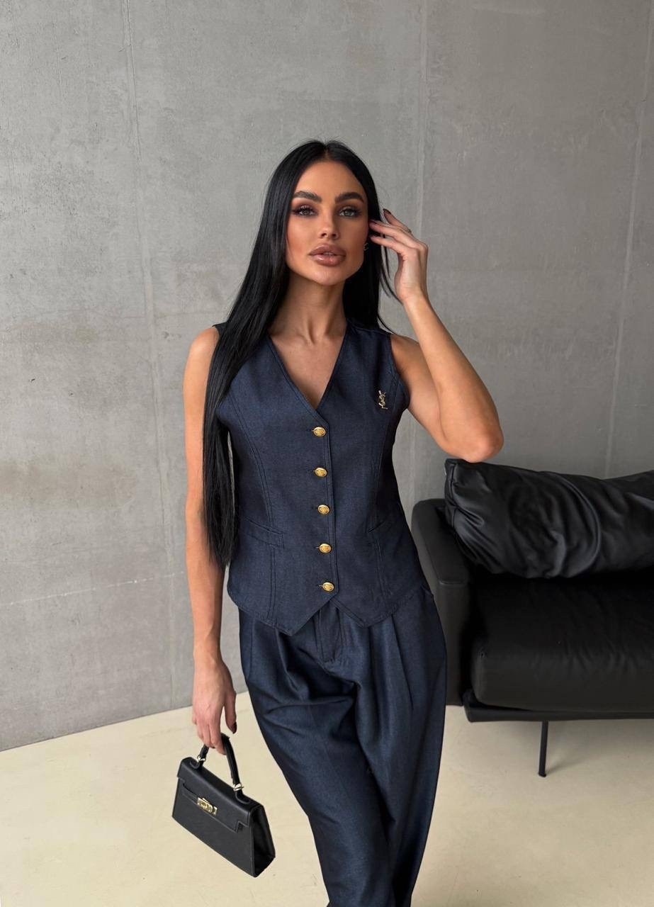 женский брючный костюм,костюм брюки палаццо и жилетка,брючный костюм с жилетом,костюм-двойка жилетка + брюки палаццо,модный классический костюм с брюками и жилеткой