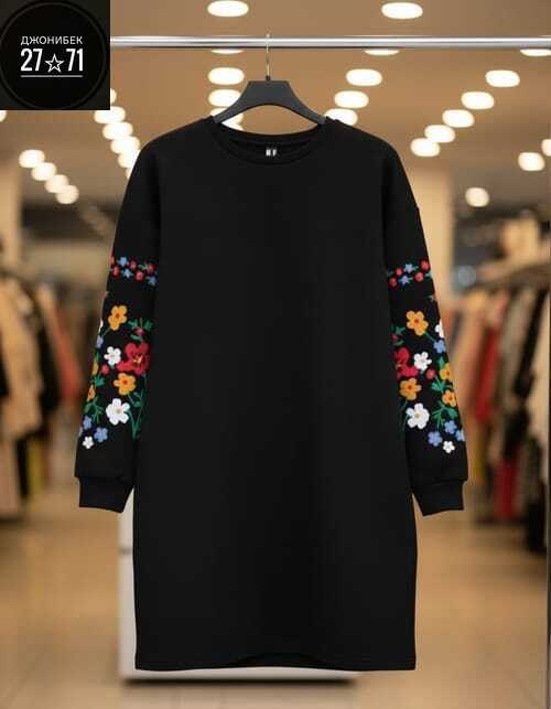 платье с вышитыми рукавами,модное платье,женское платье,платье для женщин,платье черное