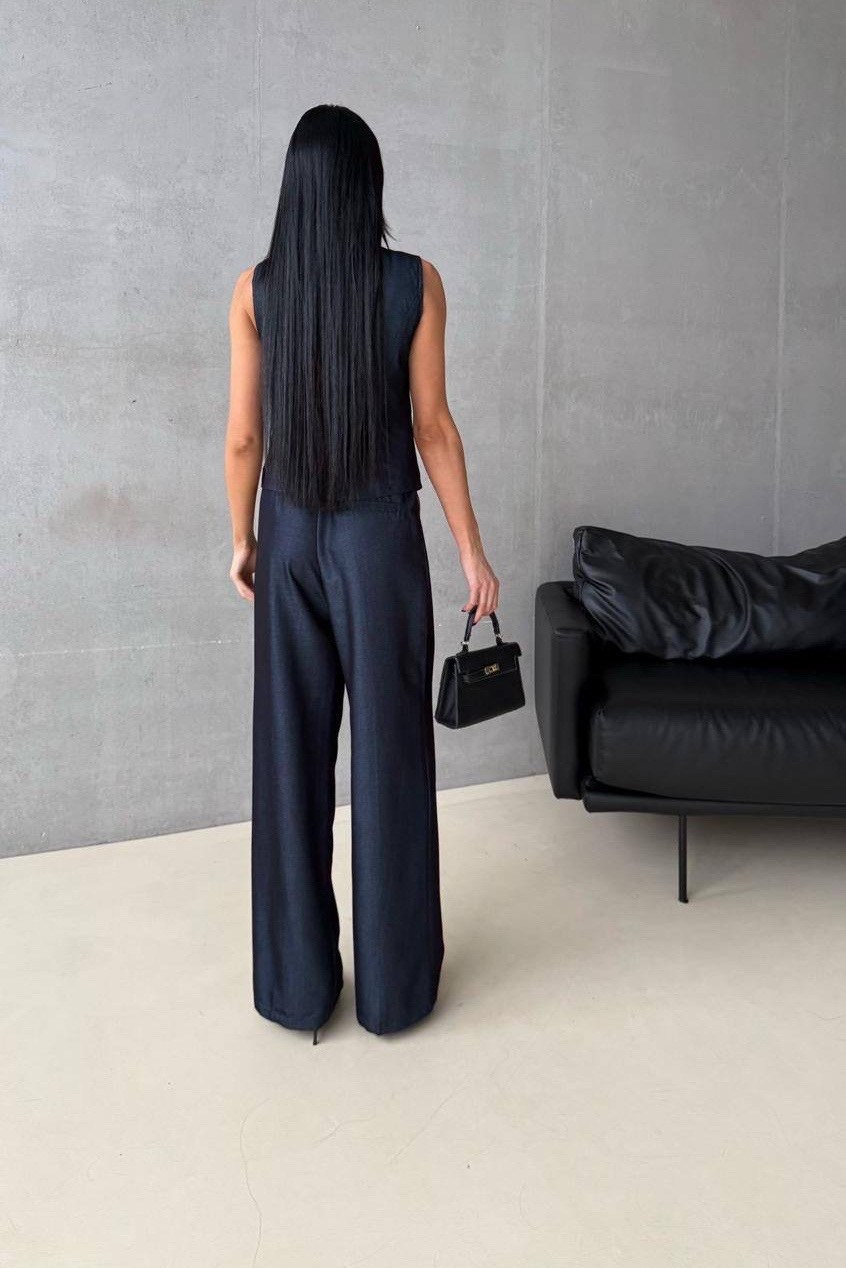 женский брючный костюм,костюм брюки палаццо и жилетка,брючный костюм с жилетом,костюм-двойка жилетка + брюки палаццо,модный классический костюм с брюками и жилеткой