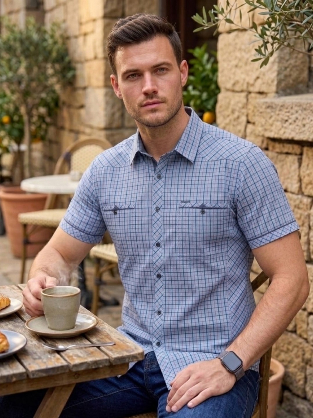 рубашка с короткими рукавами в клетку,рубашка с коротким рукавом,рубашка с коротким рукавом в клетку italomania,мужская рубашка,мужская мода