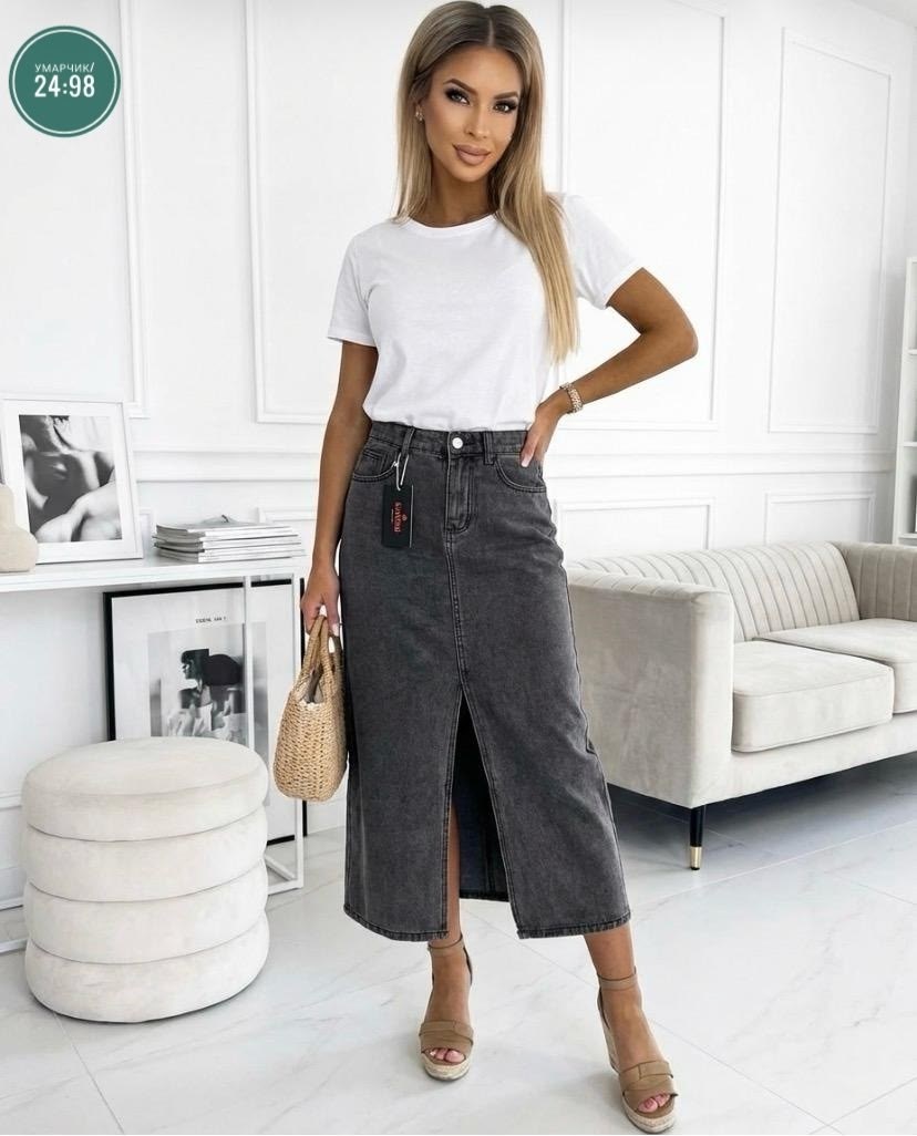 юбка женская джинсовая длинная макси с разрезом,юбка джинсовая длинная,юбка джинсовая миди с разрезом спереди,юбка миди джинсовая с разрезом спереди ниже колен,юбка джинсовая