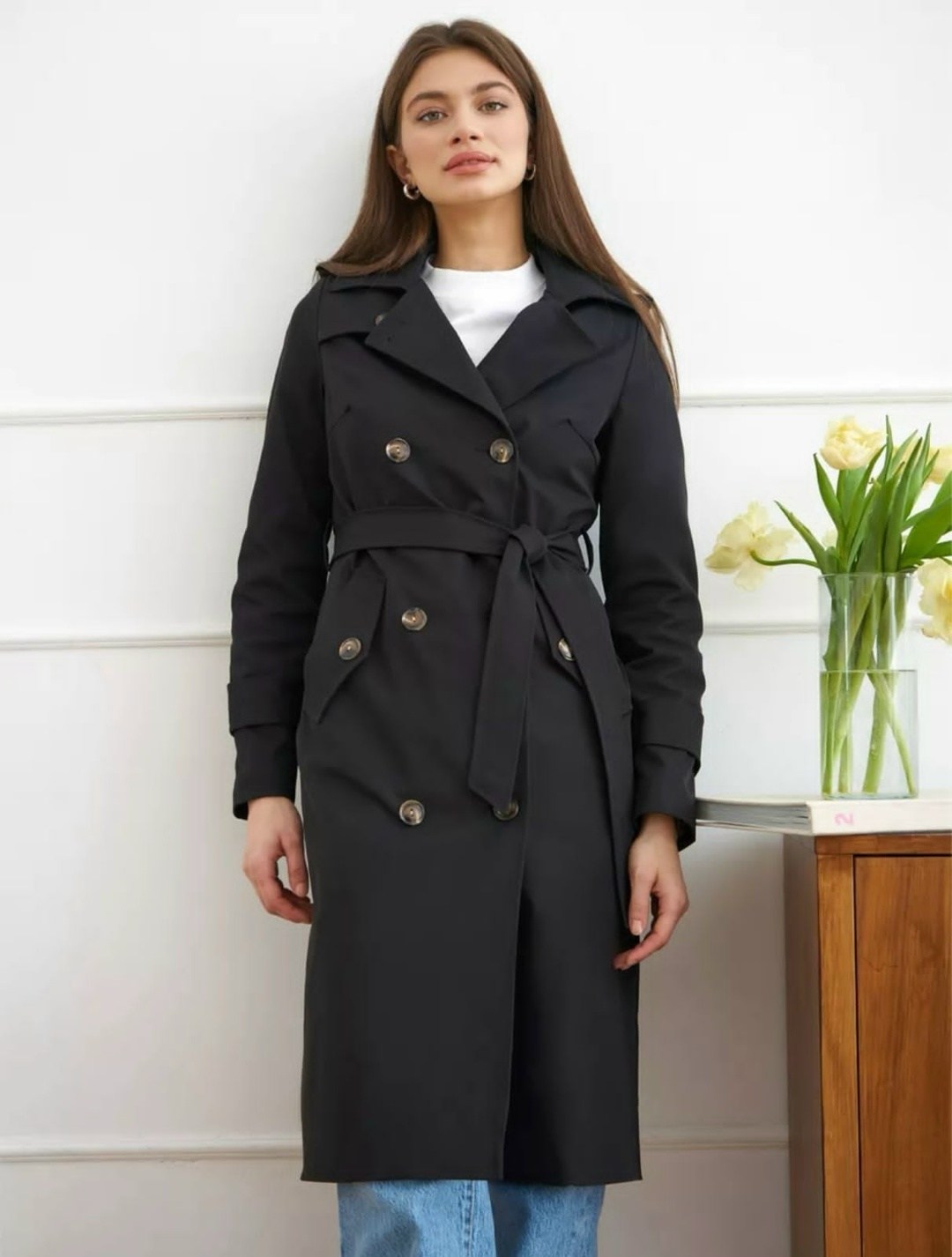 плащ стильный весна длинный тренчкот демисезонный,тренчкот демисезонный,плащ,женский плащ,плащ женский черный