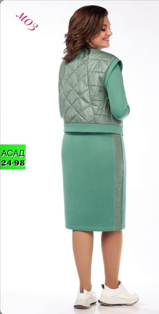 костюм женский двойка,одежда для женщин,костюм двойка флис,платье и жилет комплект на демисезон из трикотажа и плащевки багираанта 895 пудровый,костюм женский тройка