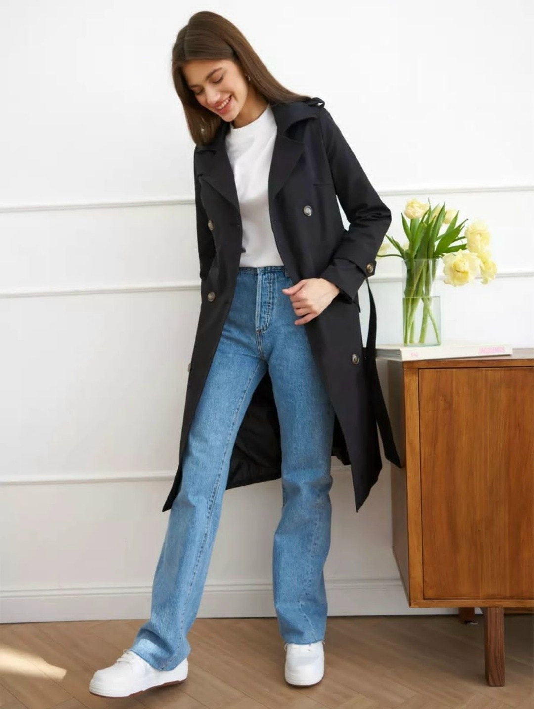 плащ стильный весна длинный тренчкот демисезонный,тренчкот демисезонный,плащ,женский плащ,плащ женский черный