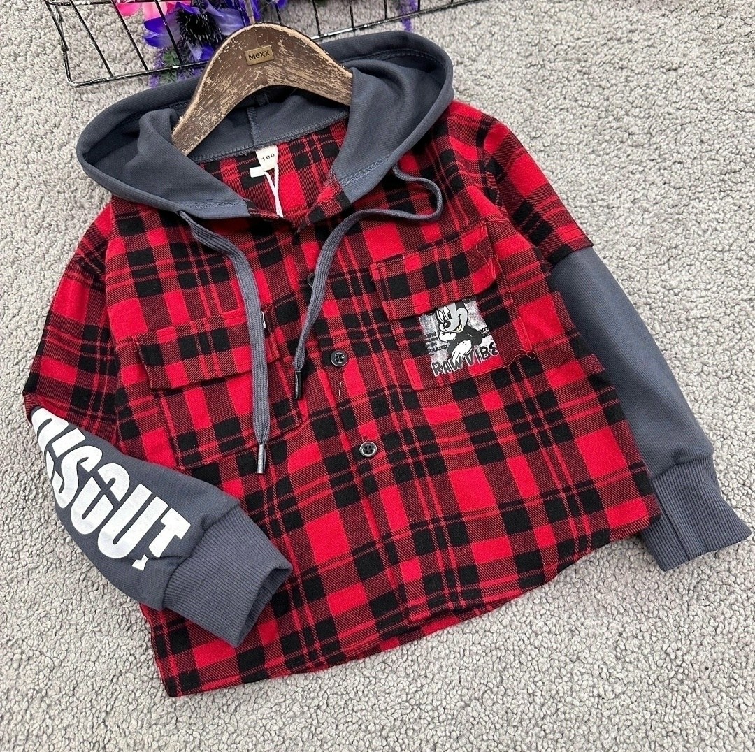 рубашка в клетку с капюшоном,рубашка с капюшоном,рубашка для мальчика,рубашка клетчатая комбинированная с капюшоном,детская рубашка