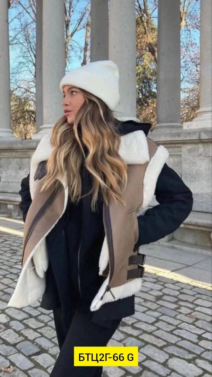 эко дубленка,дубленка авиатор zara,дубленка женская,образ с жилеткой-авиатор,дублёнка