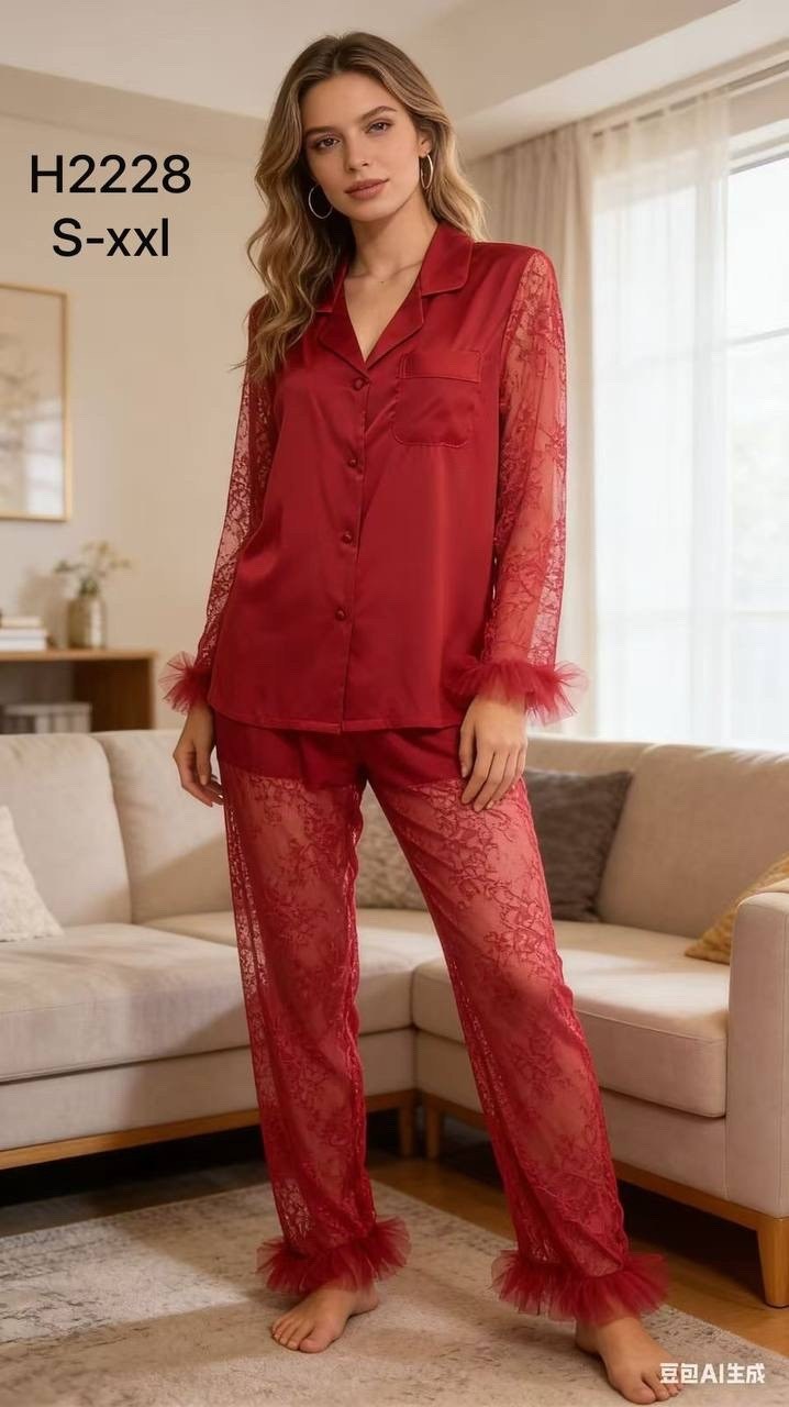 пижама с перьями,шелковая пижама,комплект пижама,пижама женские,пижама бордовая