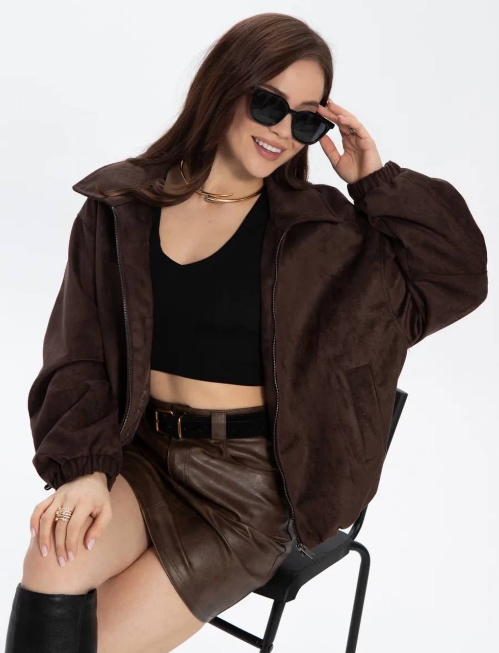 женская куртка бомбер из эко замши коричневого цвета,куртка бомбер замшевая оверсайз lofus,куртка бомбер замшевый оверсайз lofus 325114194,куртка-бомбер утепленная с замшевой фактурой befree,косуха за