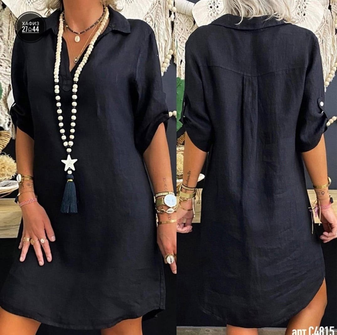 платья туники,платье рубашка женское свободное,платье женской,платье из однотонного льна,платье лен