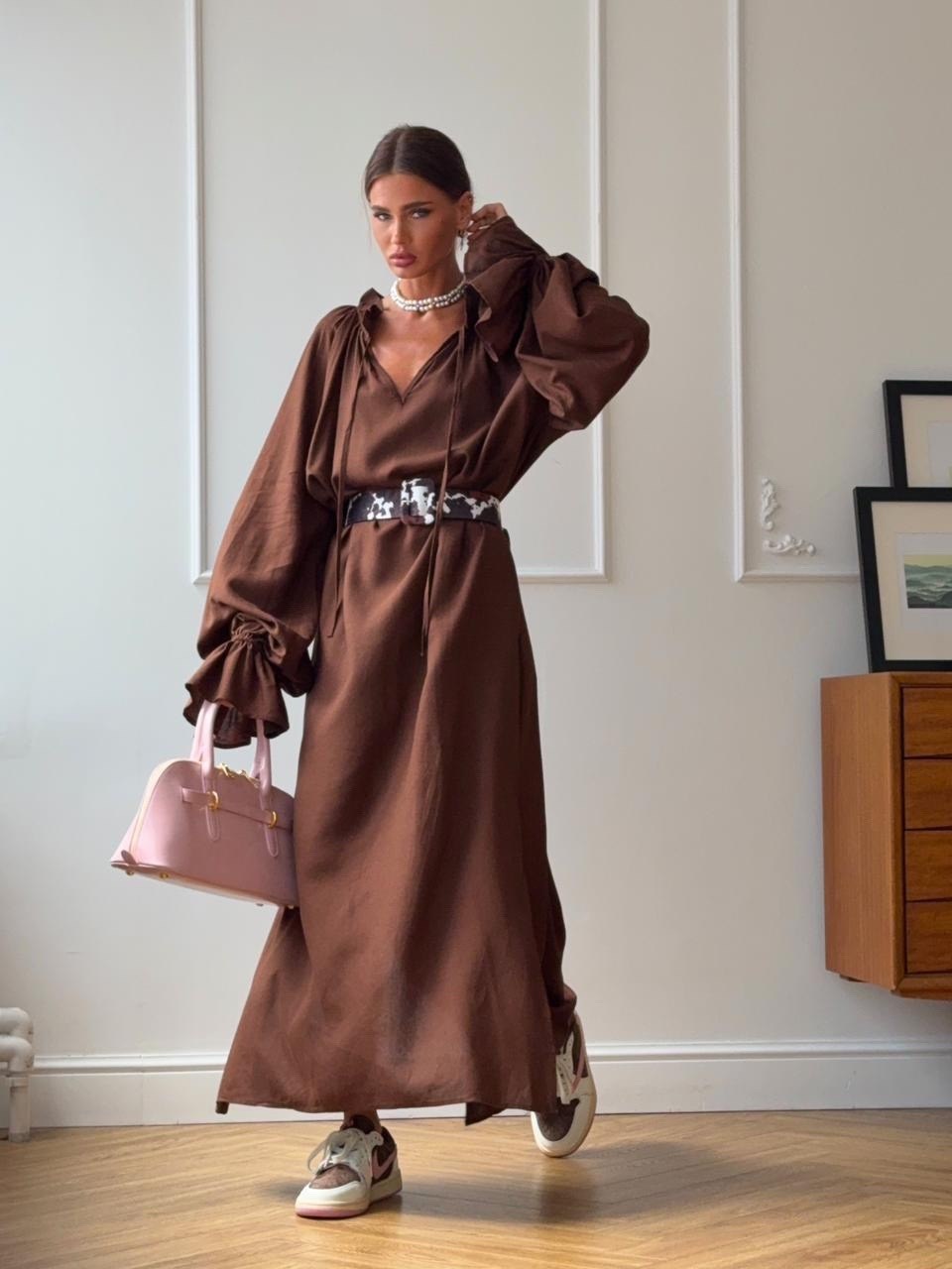 стильное платье,платье,шелковое платье в пол,платье коричневое,платья кимоно