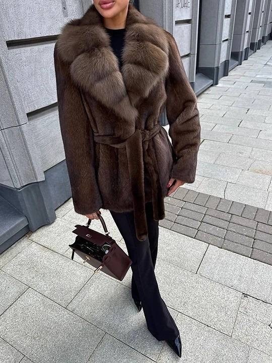 норковая шуба,коричневая норковая шуба под пояс,коричневая шуба,шуба норка,шуба женская pdonna 8024648 коричневая 44 ru