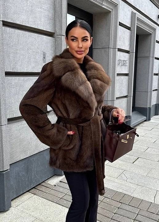 норковая шуба,коричневая норковая шуба под пояс,коричневая шуба,шуба норка,шуба женская pdonna 8024648 коричневая 44 ru