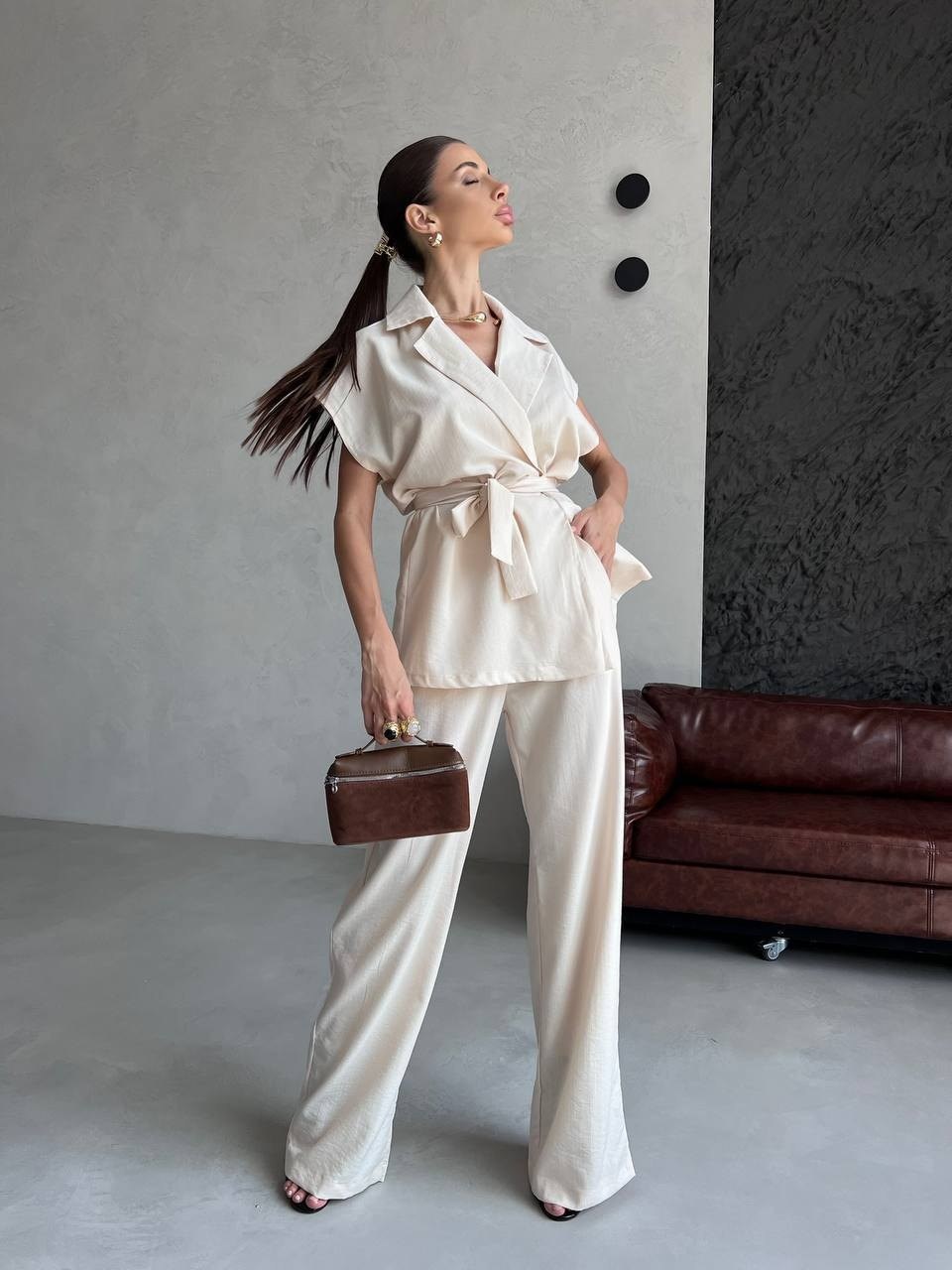 костюм женский,брючный женский костюм,костюм бежевый,костюм молочный,брючный костюм льняной