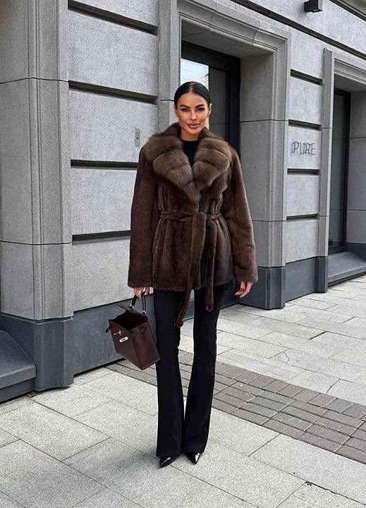 норковая шуба,коричневая норковая шуба под пояс,коричневая шуба,шуба норка,шуба женская pdonna 8024648 коричневая 44 ru