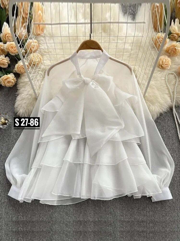 блузка бант,женская блузка,блузка с рюшами,шифоновая блузка,блузка с оборками