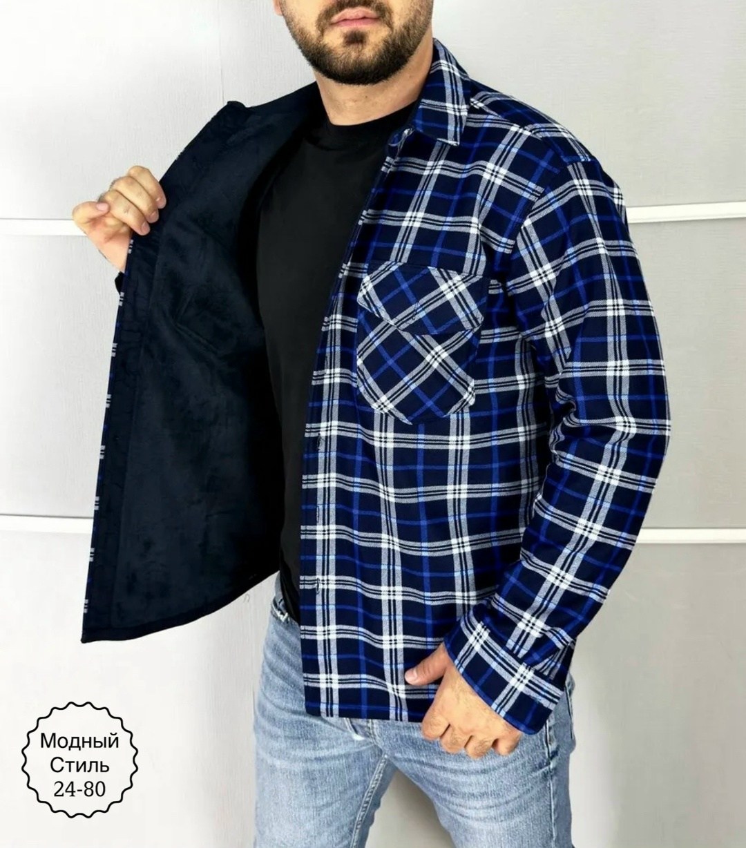 мужская клетчатая рубашка,рубашка теплая на флисе,рубашка мужская теплая,рубашка в клетку теплая h&h fashion,утепленная рубашка