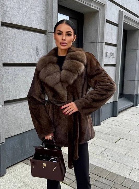 норковая шуба,коричневая норковая шуба под пояс,коричневая шуба,шуба норка,шуба женская pdonna 8024648 коричневая 44 ru