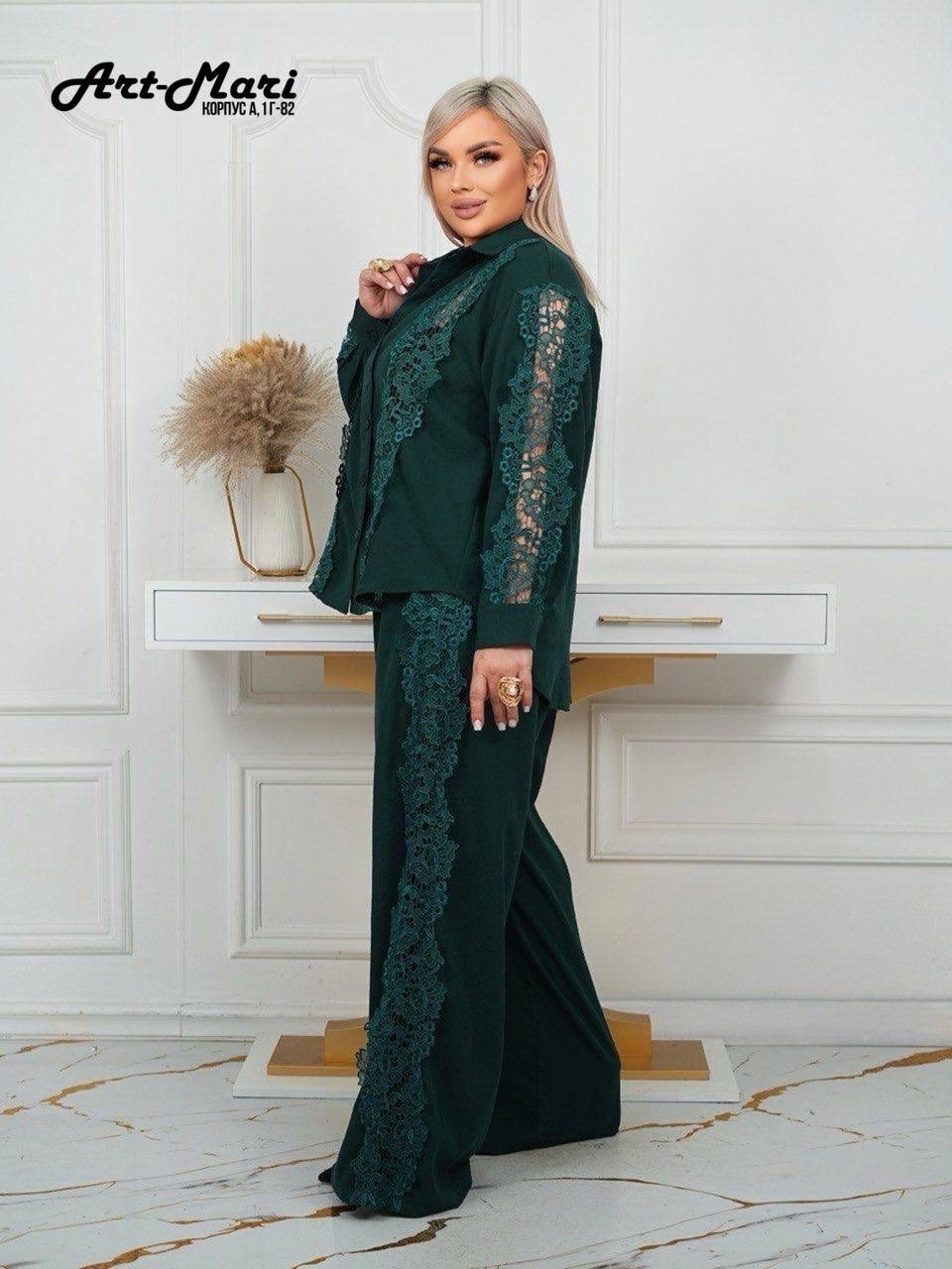 женский брючный костюм с кружевом,женский брючный костюм с кружевом арт. 742556,костюм женский двойка,женские брючные костюмы,женские костюмы